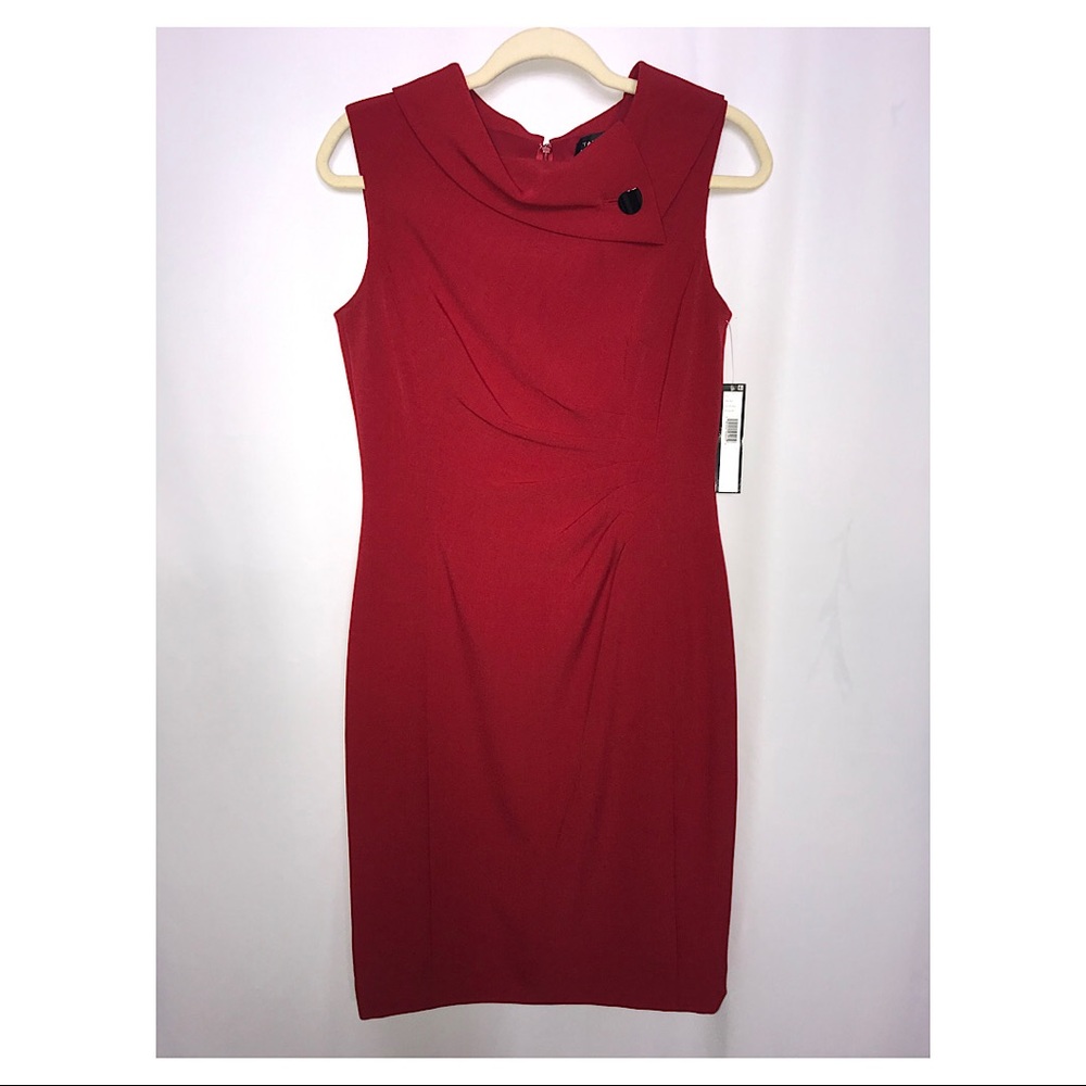 NWT Tahari Holiday Fitted Ruched Sleeveless Cocktail Dress - Red (Sz 6)